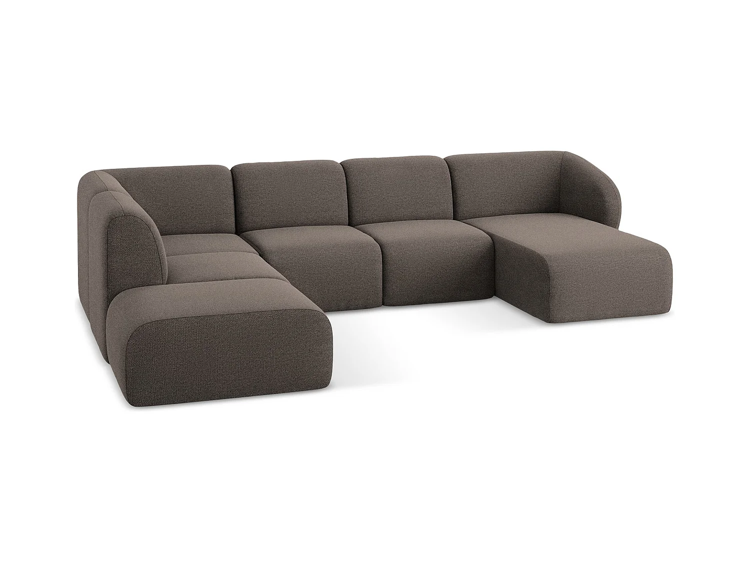 Canapé panoramique 5 places gauche en tissu bouclette - choolat - LANI