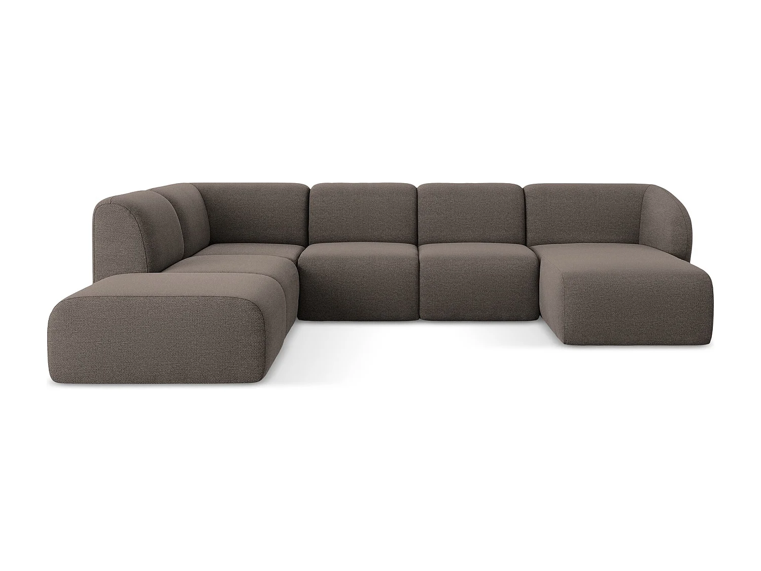 Sofa panoramiczna lewa - z tkaniny bouclé - czekoladowy - LANI