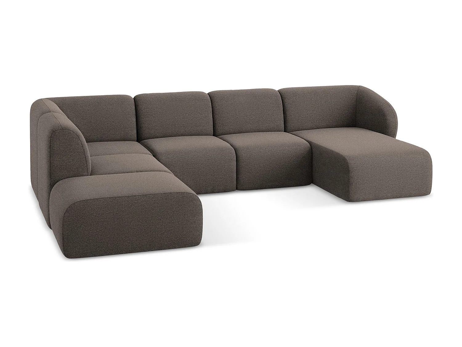 Sofa panoramiczna lewa - z tkaniny bouclé - czekoladowy - LANI