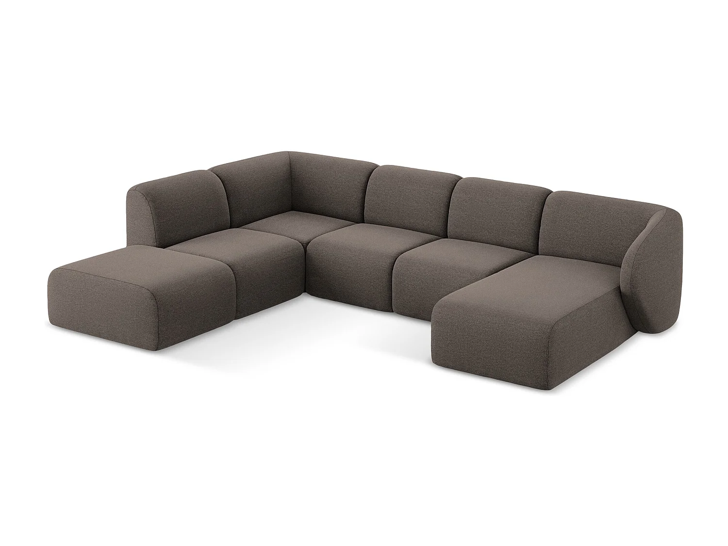 Sofa panoramiczna lewa - z tkaniny bouclé - czekoladowy - LANI