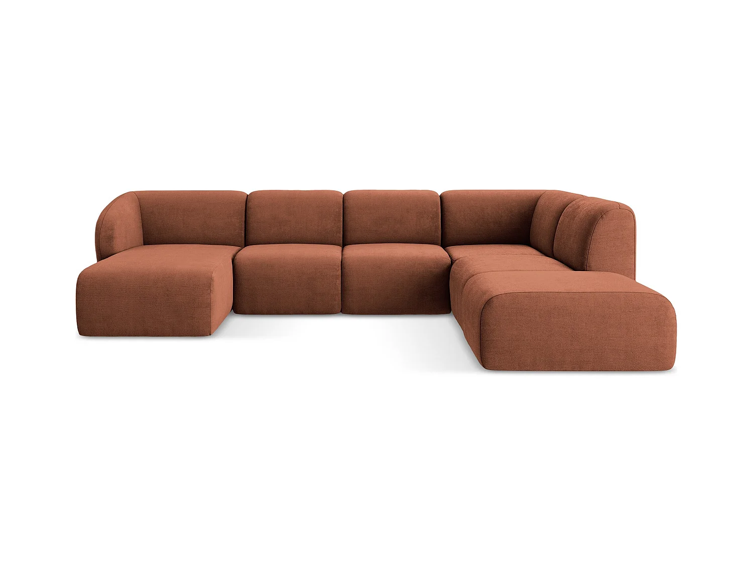 Sofa panoramiczna prawa - z tkaniny szenilowej - terakota - LANI