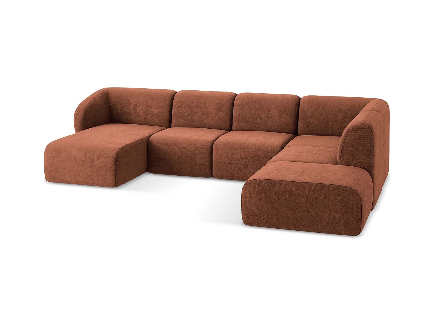 Sofa panoramiczna prawa - z tkaniny szenilowej - terakota - LANI