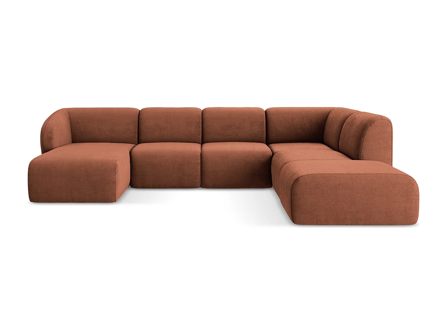 Canapé panoramique 5 places droit en tissu chenille - terre cuite - LANI