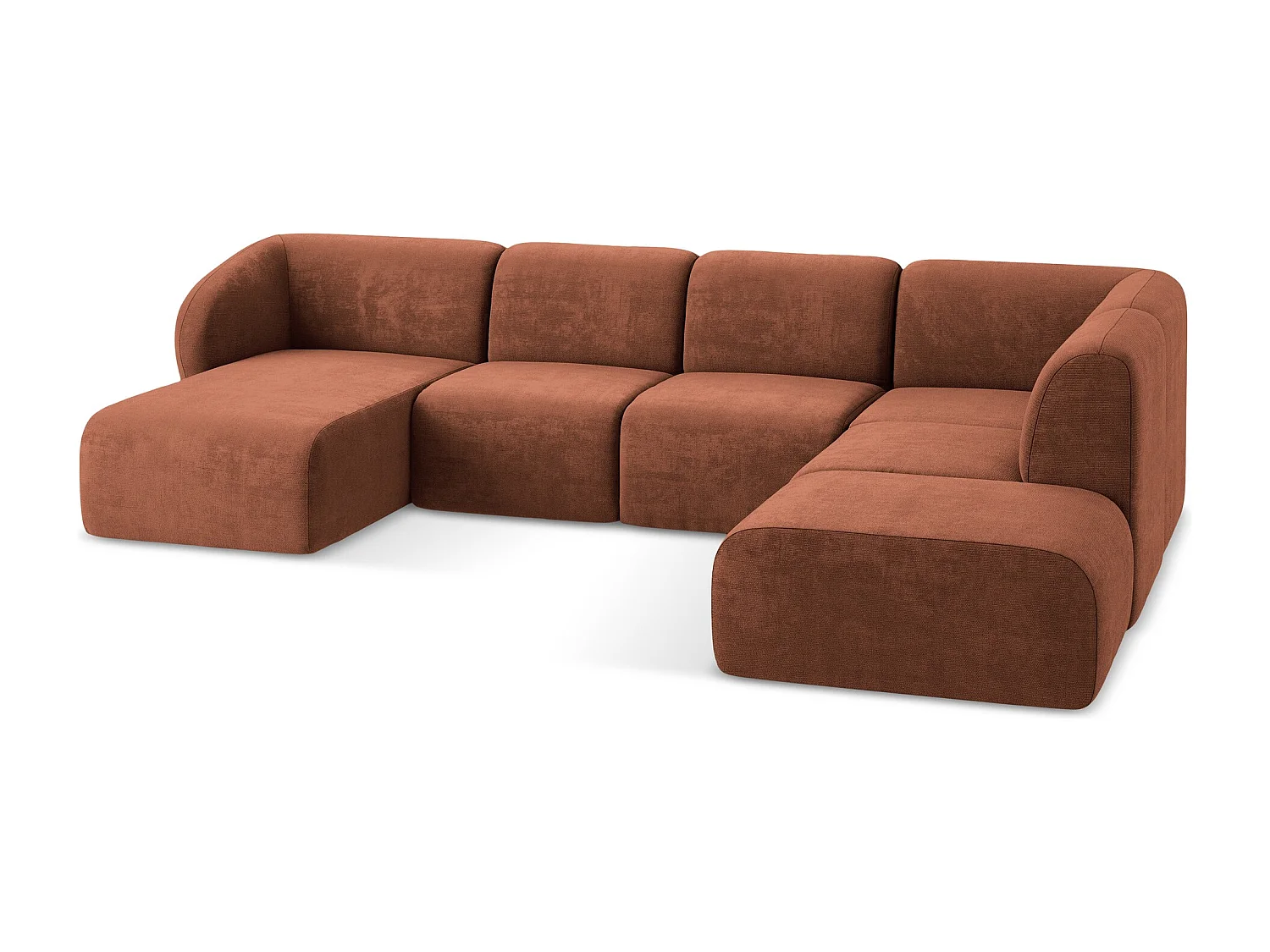 Canapé panoramique 5 places droit en tissu chenille - terre cuite - LANI