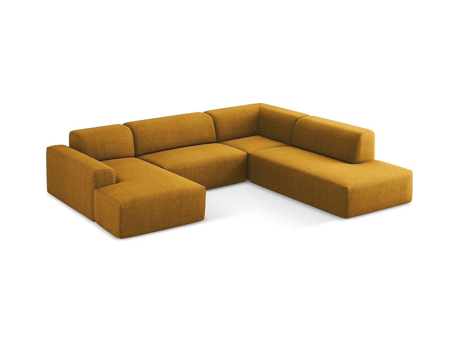 Große Wohnlandschaft Rechts - - Strukturstoff - Senf - KELI