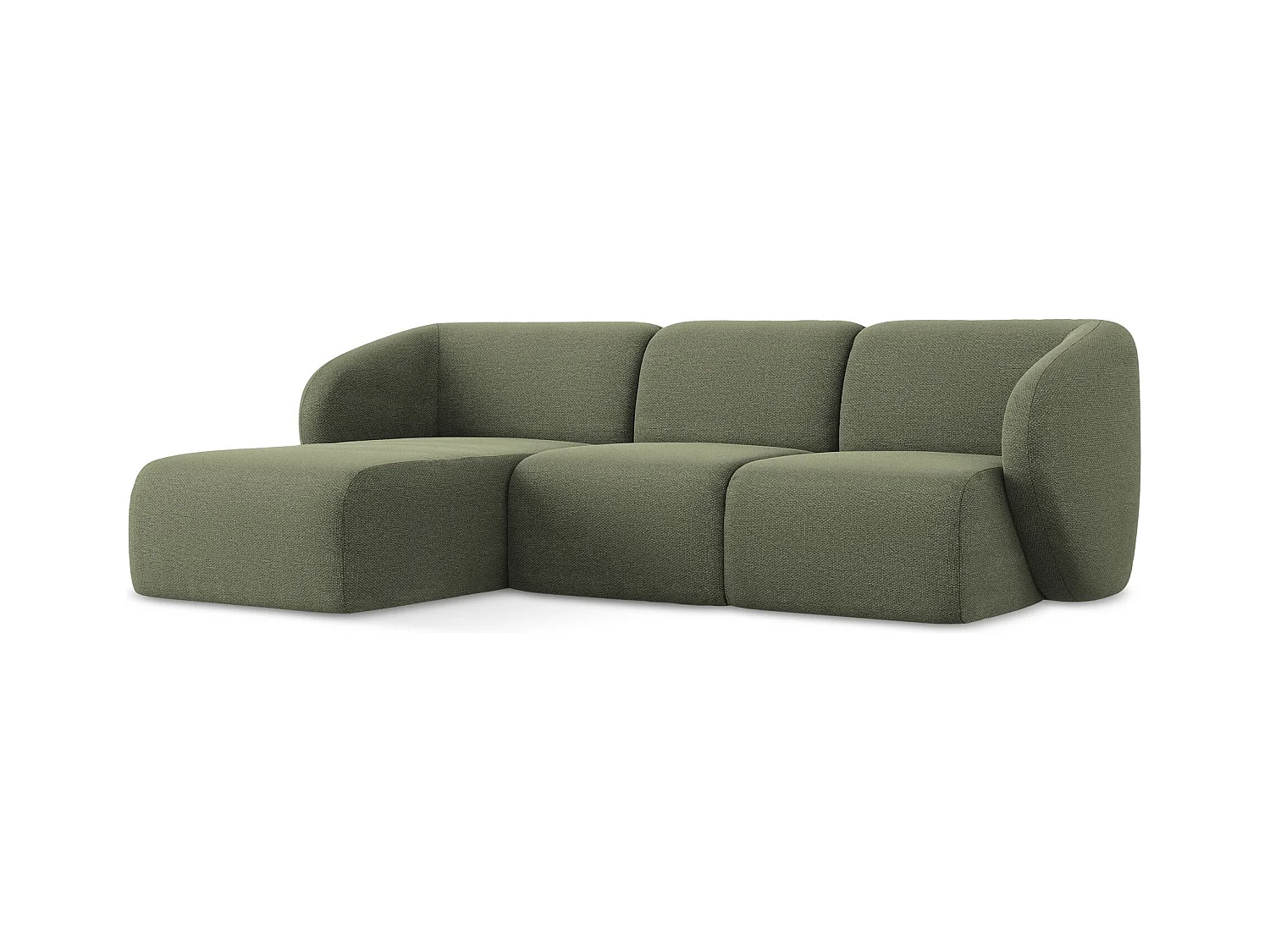 Canapé d'angle 3 places modulaire gauche en tissu bouclette - olive - LANI
