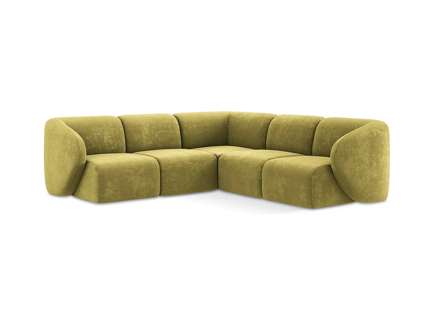 Canapé d'angle 4 places modulaire en tissu chenille - vert citron - LANI