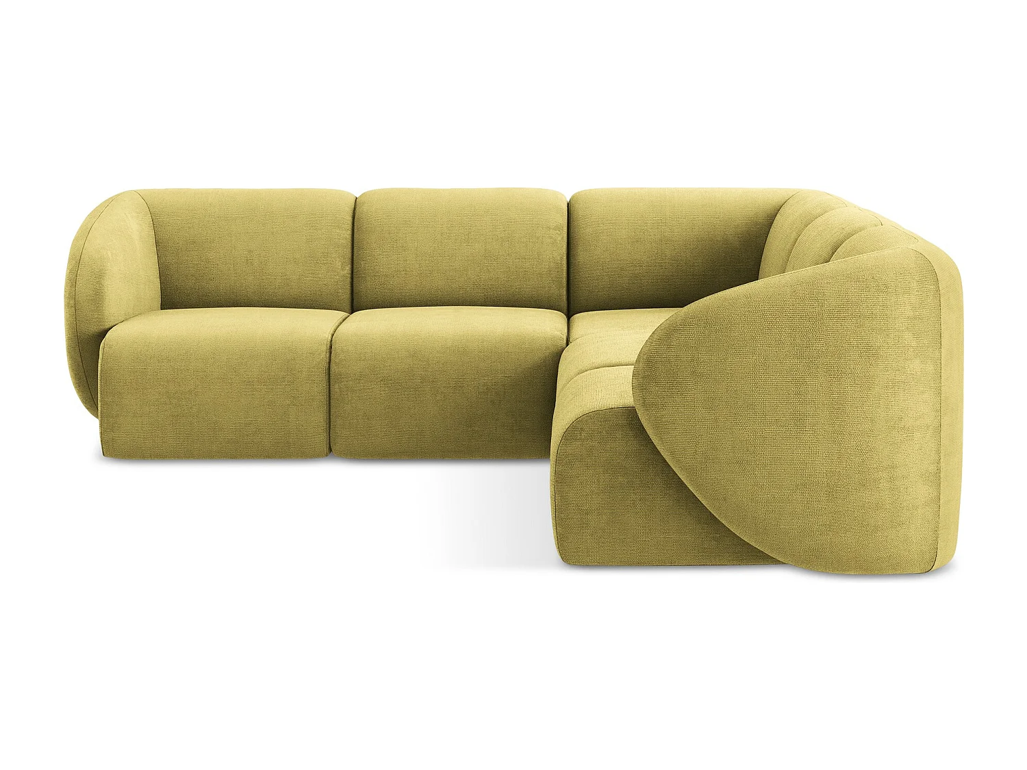 Canapé d'angle 4 places modulaire en tissu chenille - vert citron - LANI