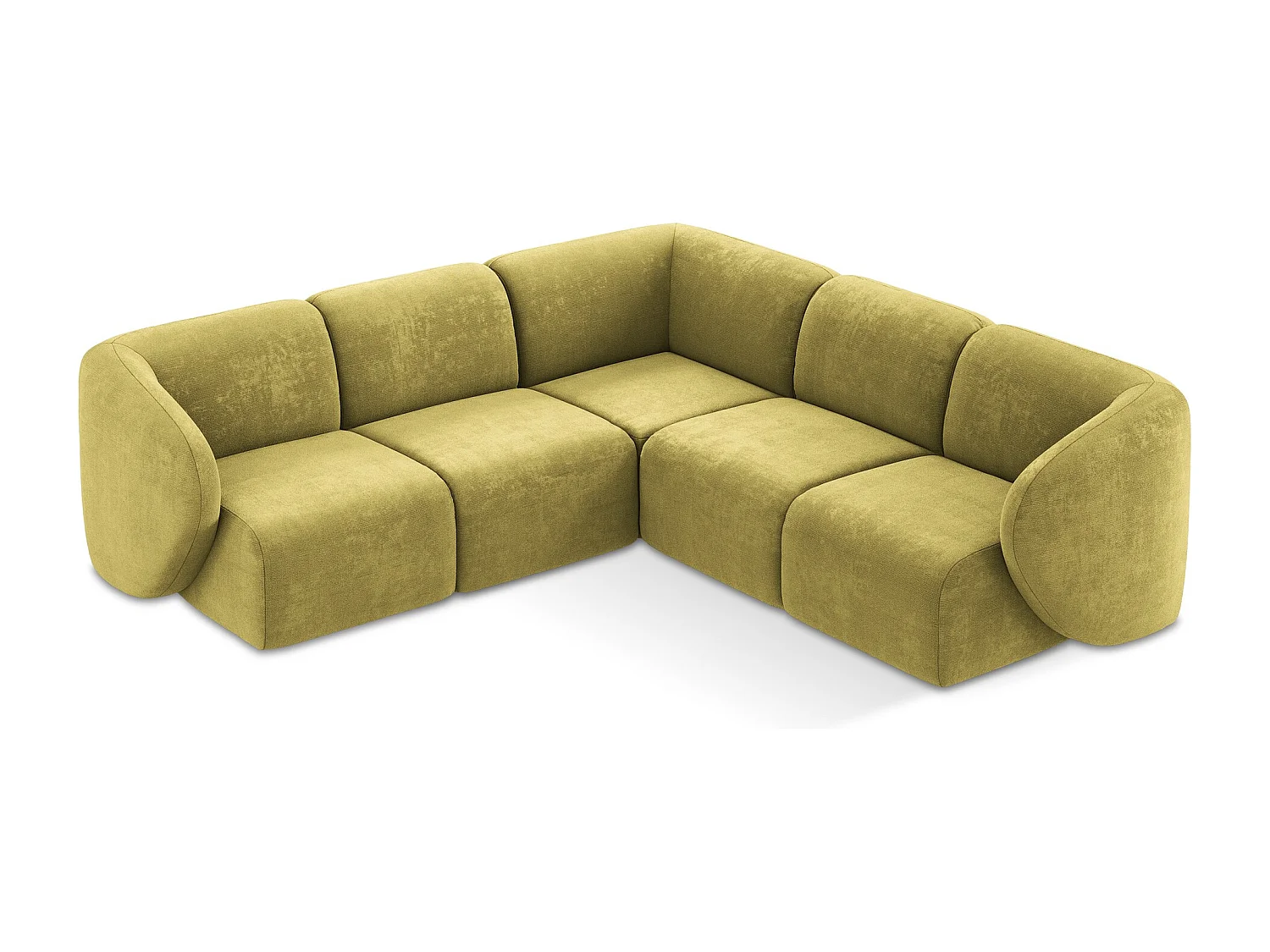 Canapé d'angle 4 places modulaire en tissu chenille - vert citron - LANI