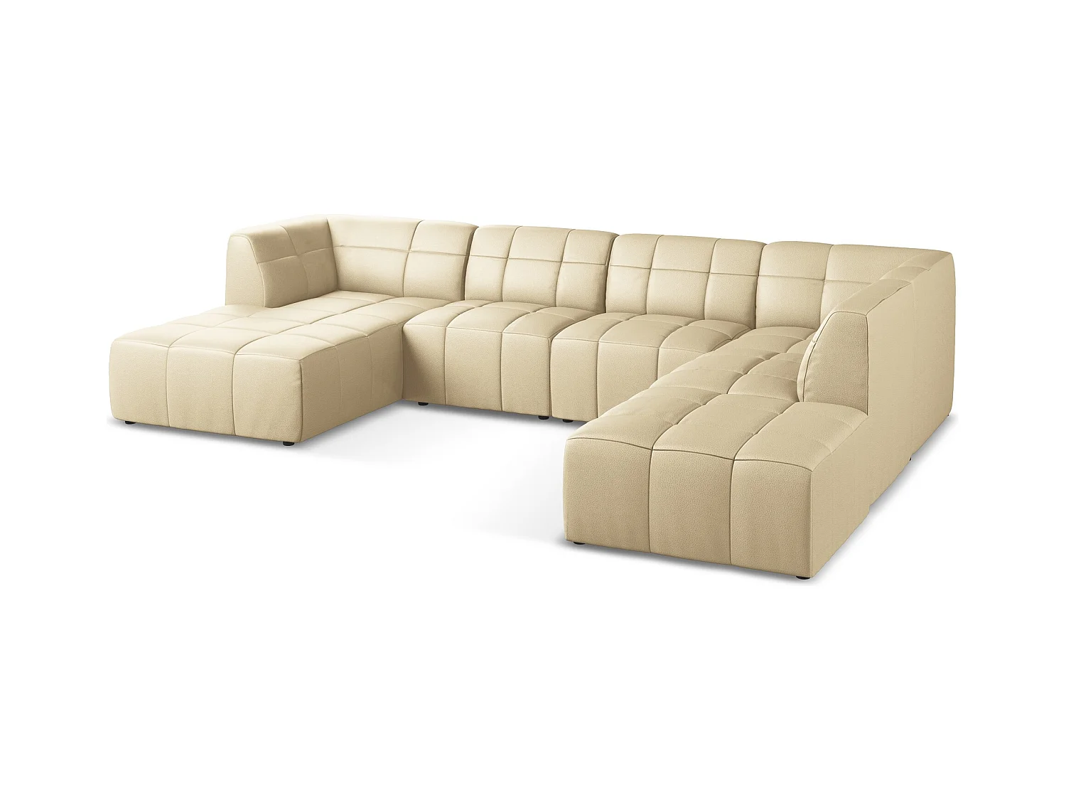 Panoramische hoekbank van beige kunstleer - ALOHA