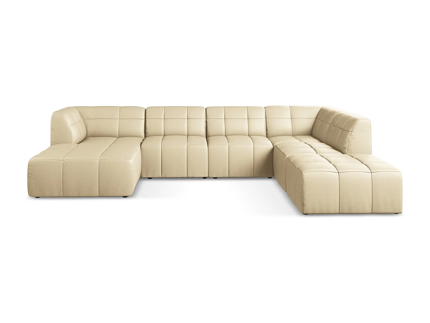 Sofá de canto panorâmico 5 lugares em couro sintético bege - ALOHA