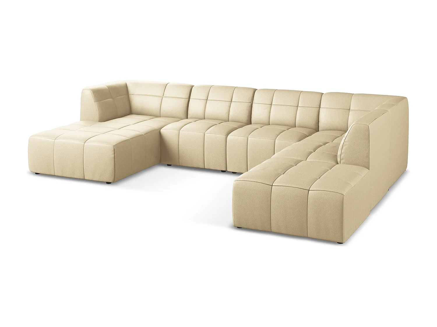 Sofá de canto panorâmico 5 lugares em couro sintético bege - ALOHA
