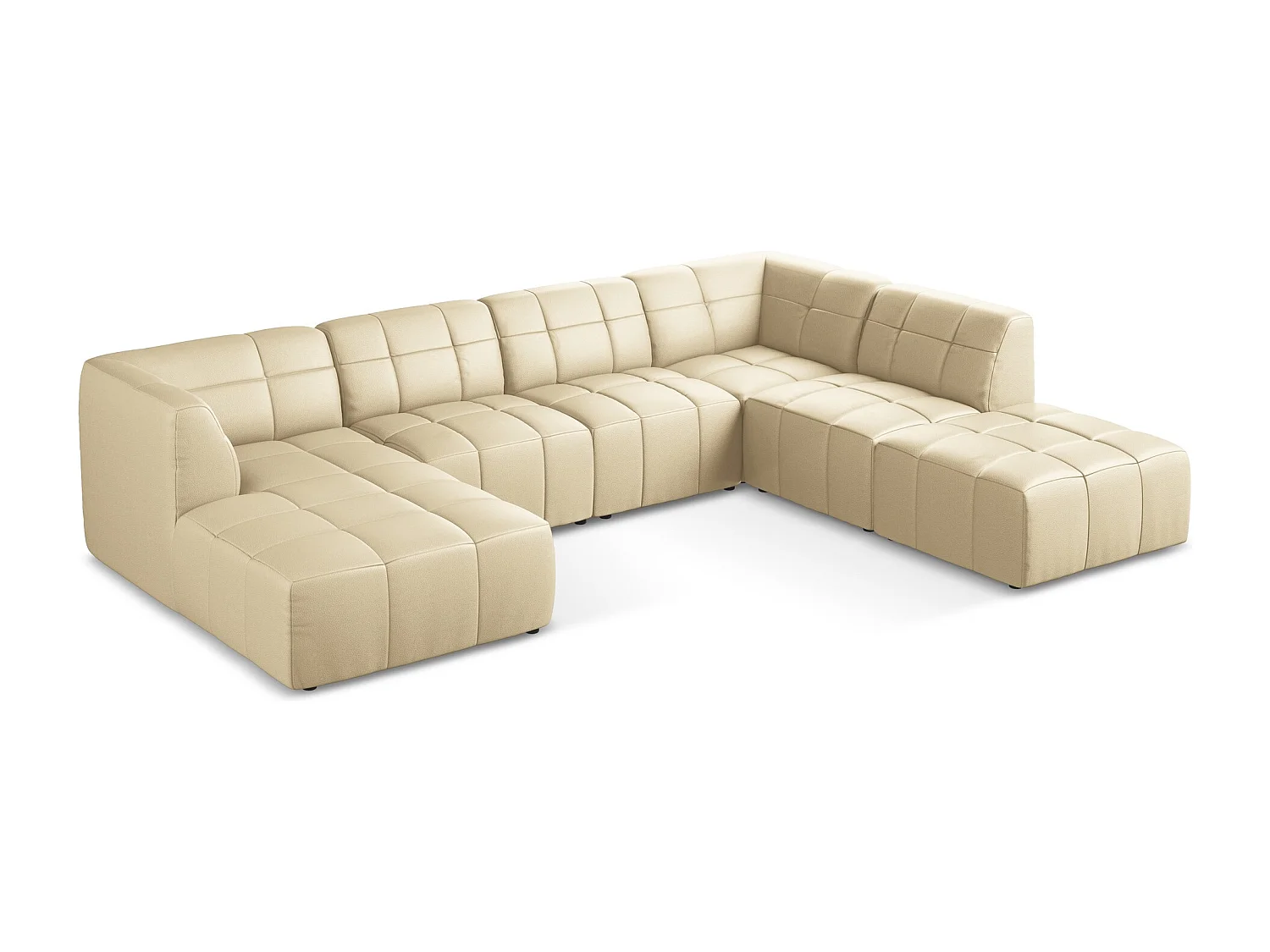 Sofá de canto panorâmico 5 lugares em couro sintético bege - ALOHA