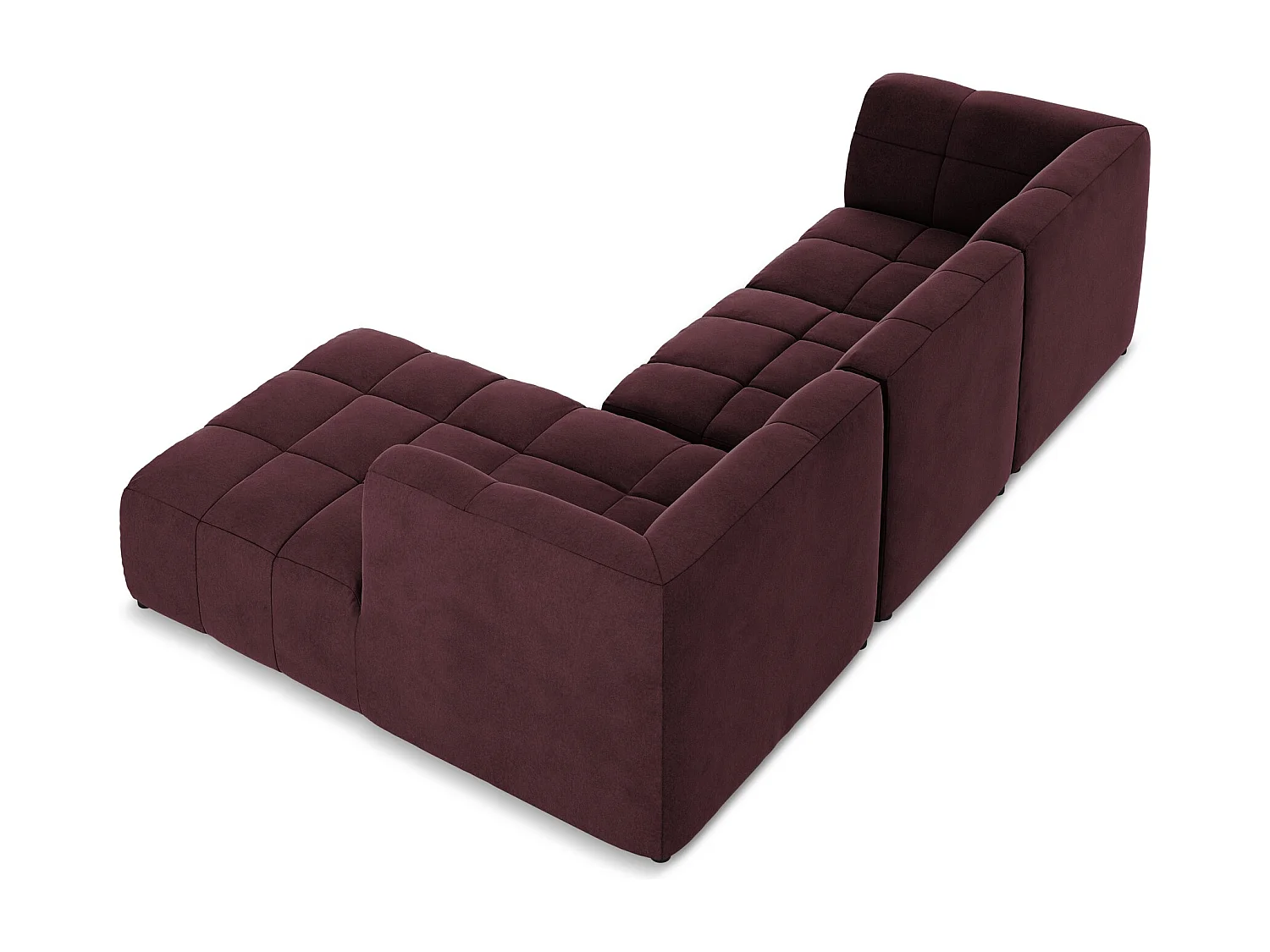 Canapé d'angle 3 places modulaire droit en velours - bourgogne - ALOHA