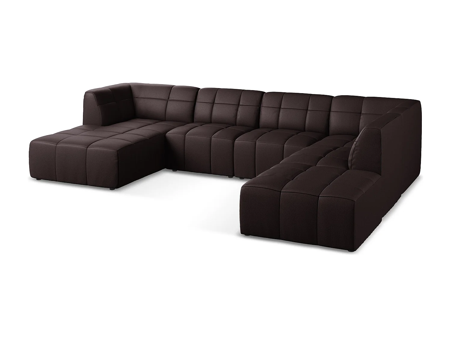 Sofá de canto panorâmico 5 lugares em couro sintético ameixa - ALOHA