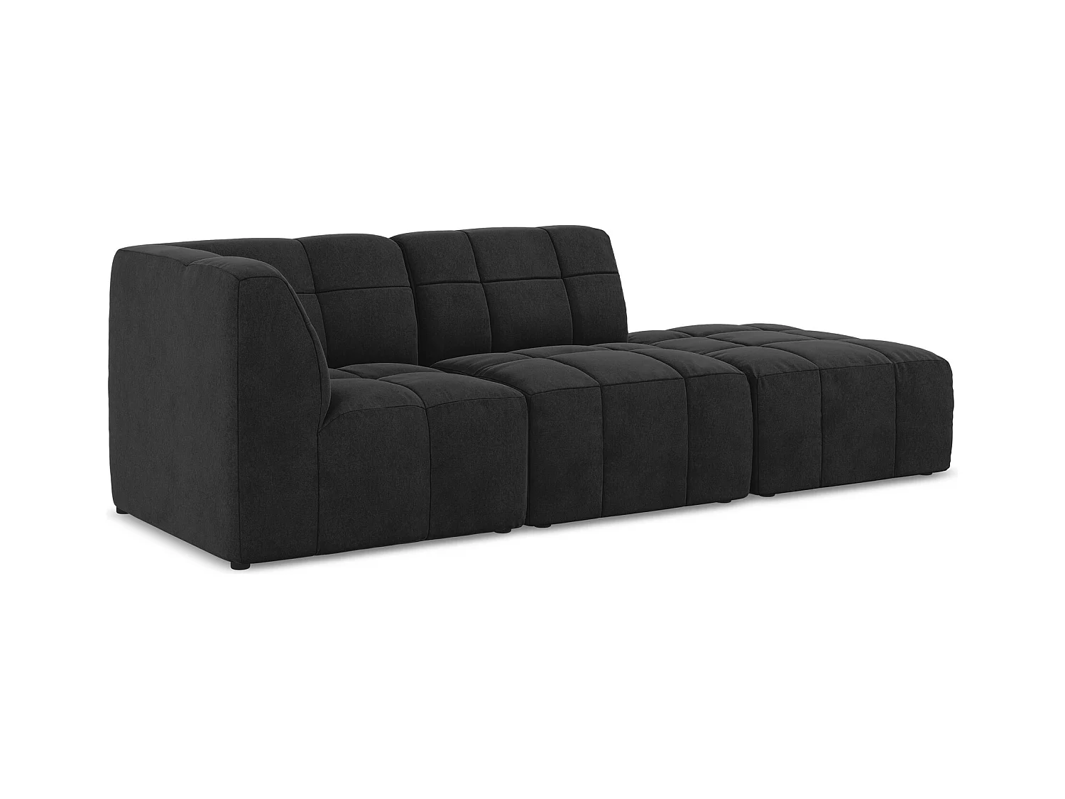 Canapé d'angle 3 places modulaire droit en velours - noir - ALOHA