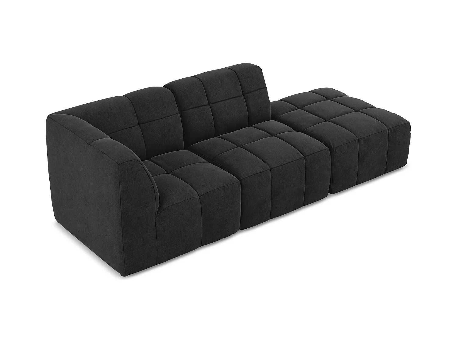 Canapé d'angle 3 places modulaire droit en velours - noir - ALOHA