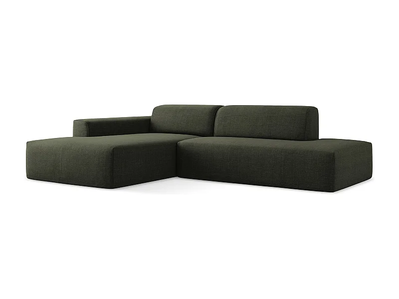 Canapé d'angle 3 places modulaire droit en tissu texturé - olive - KELI