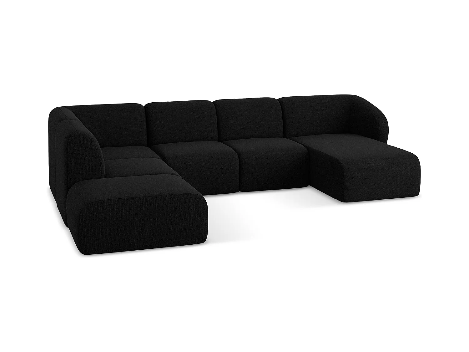 Sofa panoramiczna lewa - z tkaniny bouclé - czarny - LANI