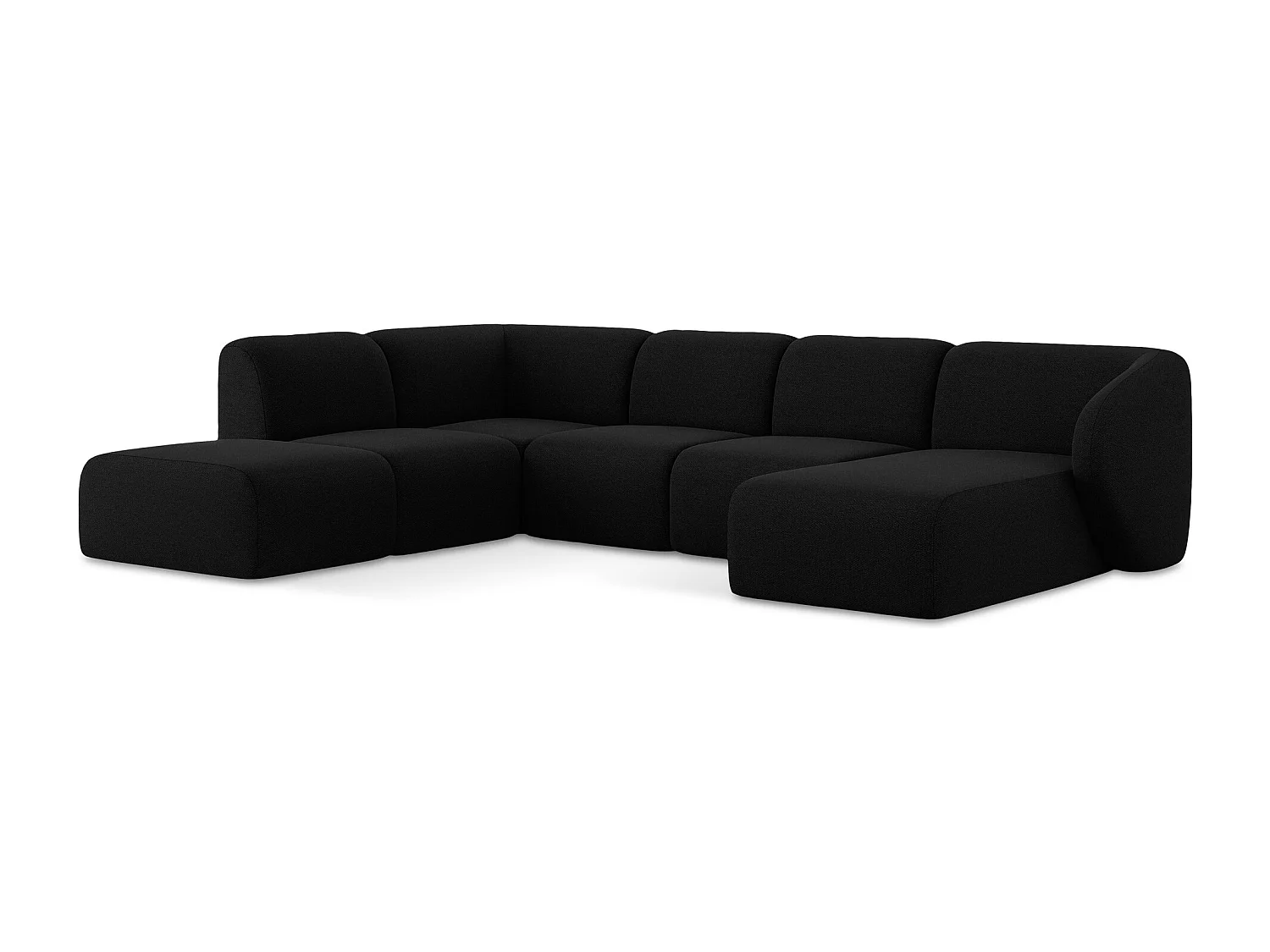 Sofa panoramiczna lewa - z tkaniny bouclé - czarny - LANI