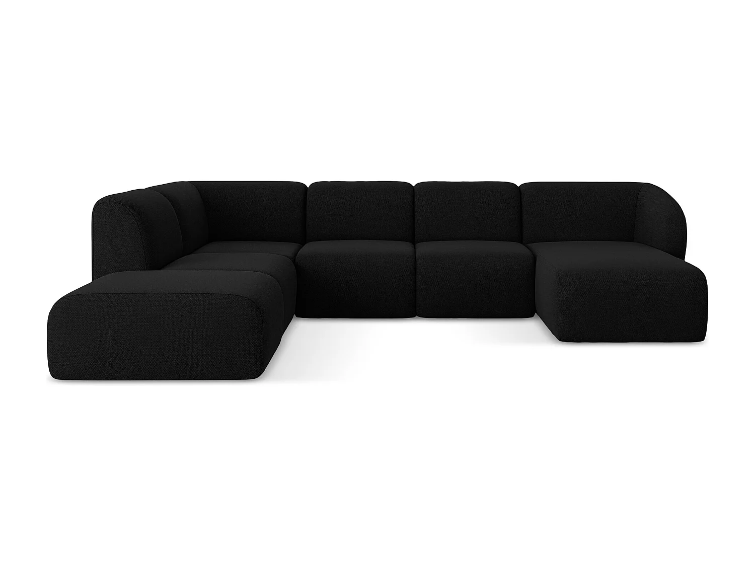 Sofa panoramiczna lewa - z tkaniny bouclé - czarny - LANI