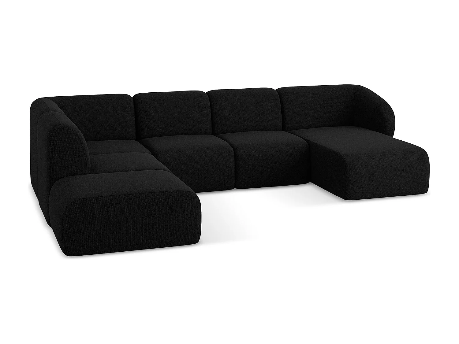 Sofa panoramiczna lewa - z tkaniny bouclé - czarny - LANI