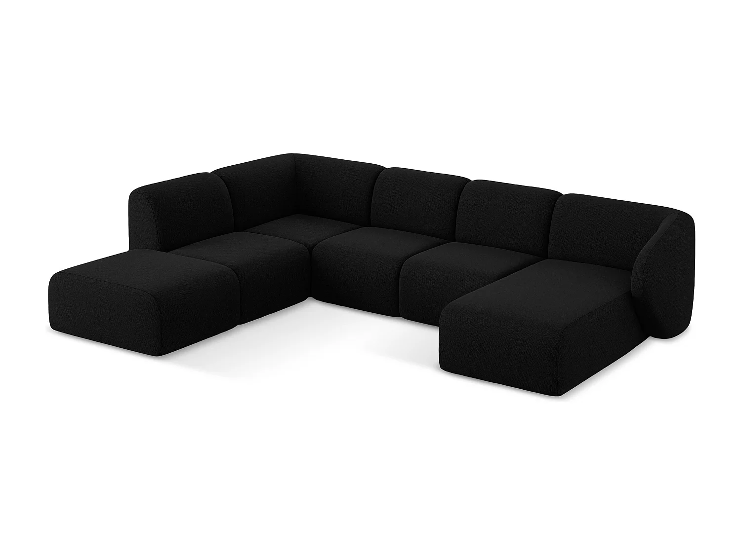 Sofa panoramiczna lewa - z tkaniny bouclé - czarny - LANI