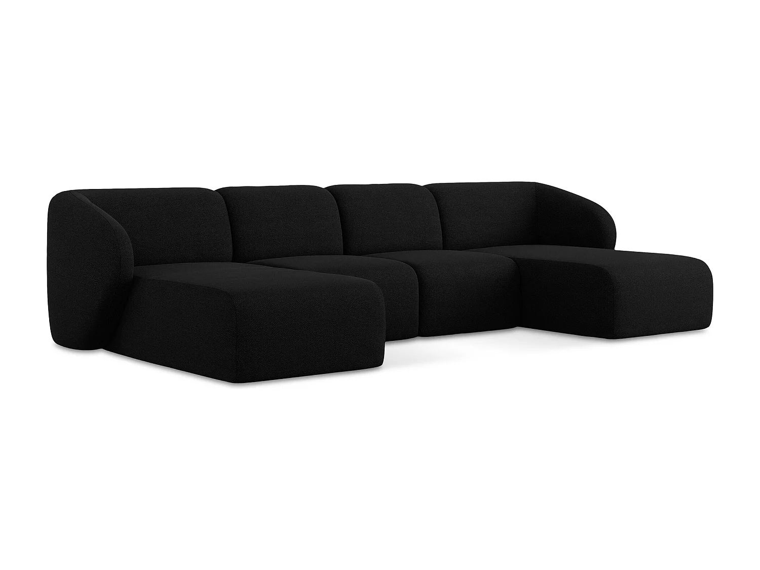 Sofa panoramiczna - z tkaniny bouclé - czarny - LANI