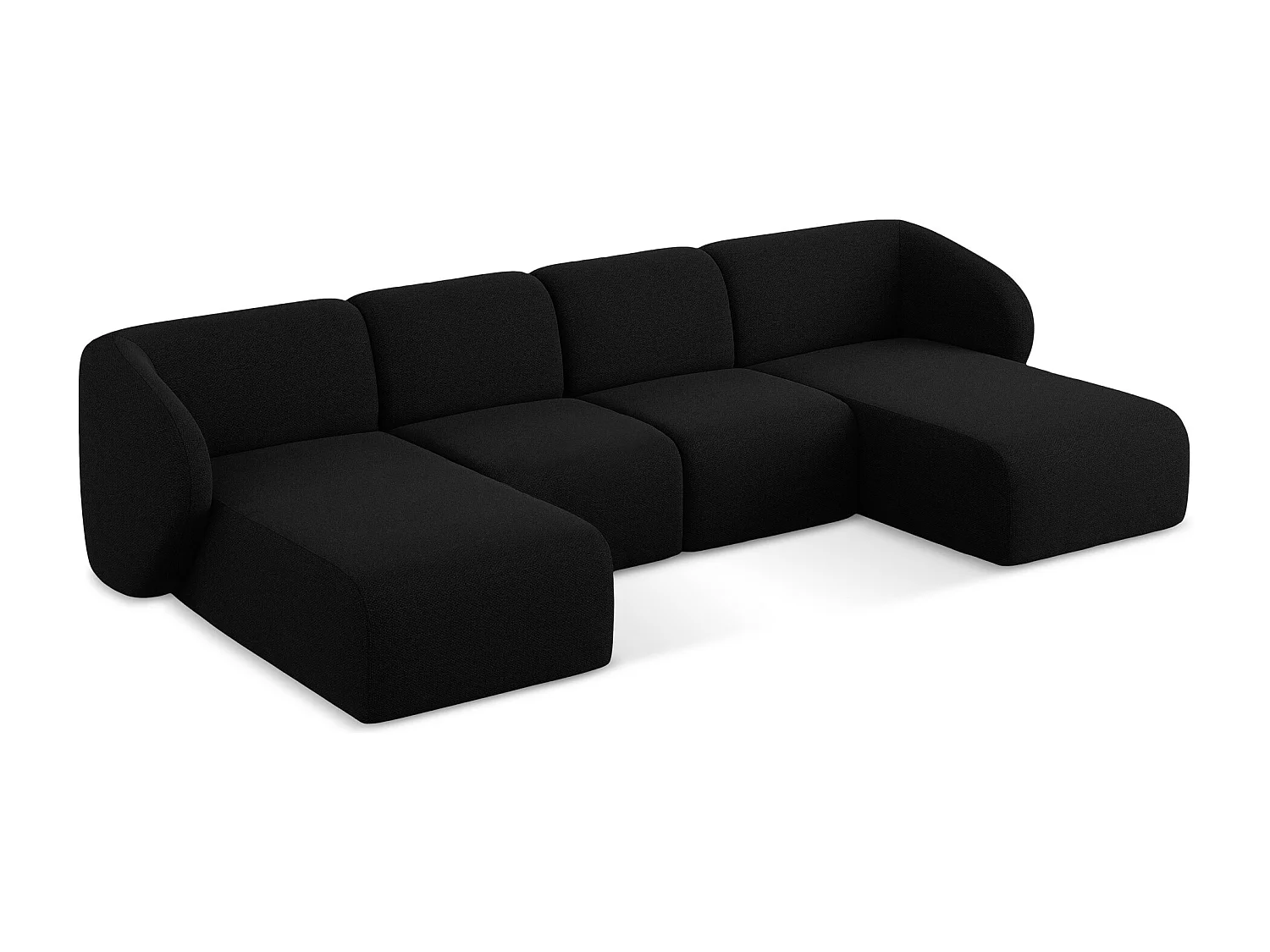 Sofa panoramiczna - z tkaniny bouclé - czarny - LANI