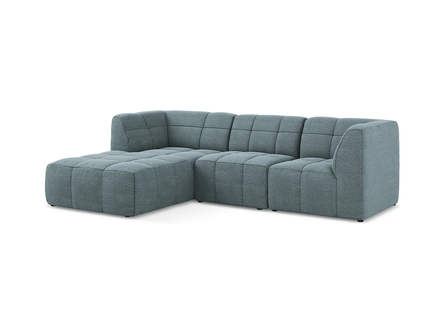 Canapé d'angle 3 places modulaire gauche en tissu bouclette - jeans - ALOHA