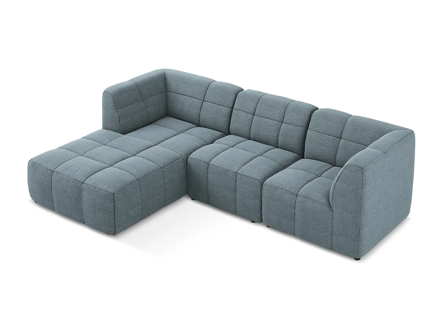 Sofá de canto modular esquerdo 3 lugares em tecido bouclé jeans - ALOHA