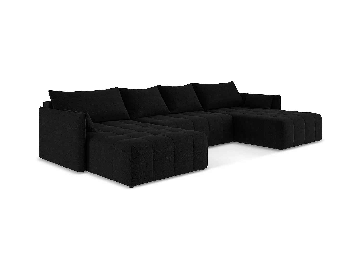 Canapé panoramique 5 places en tissu bouclette - noir - MOKU