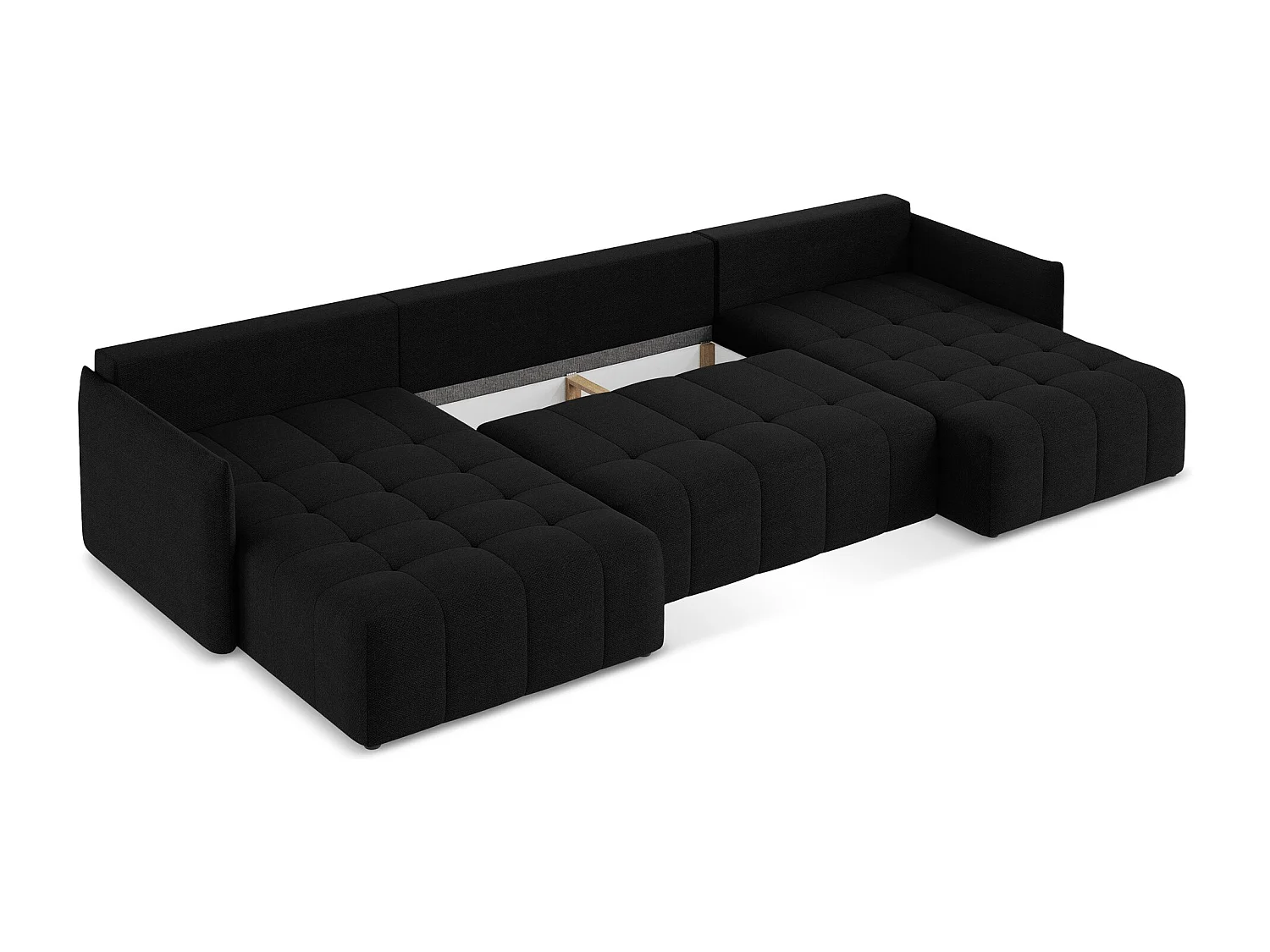 Canapé panoramique 5 places en tissu bouclette - noir - MOKU