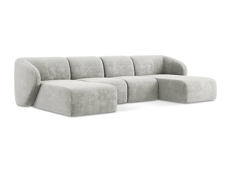 Panoramische hoekbank van lichtgrijs chenille stof - LANI