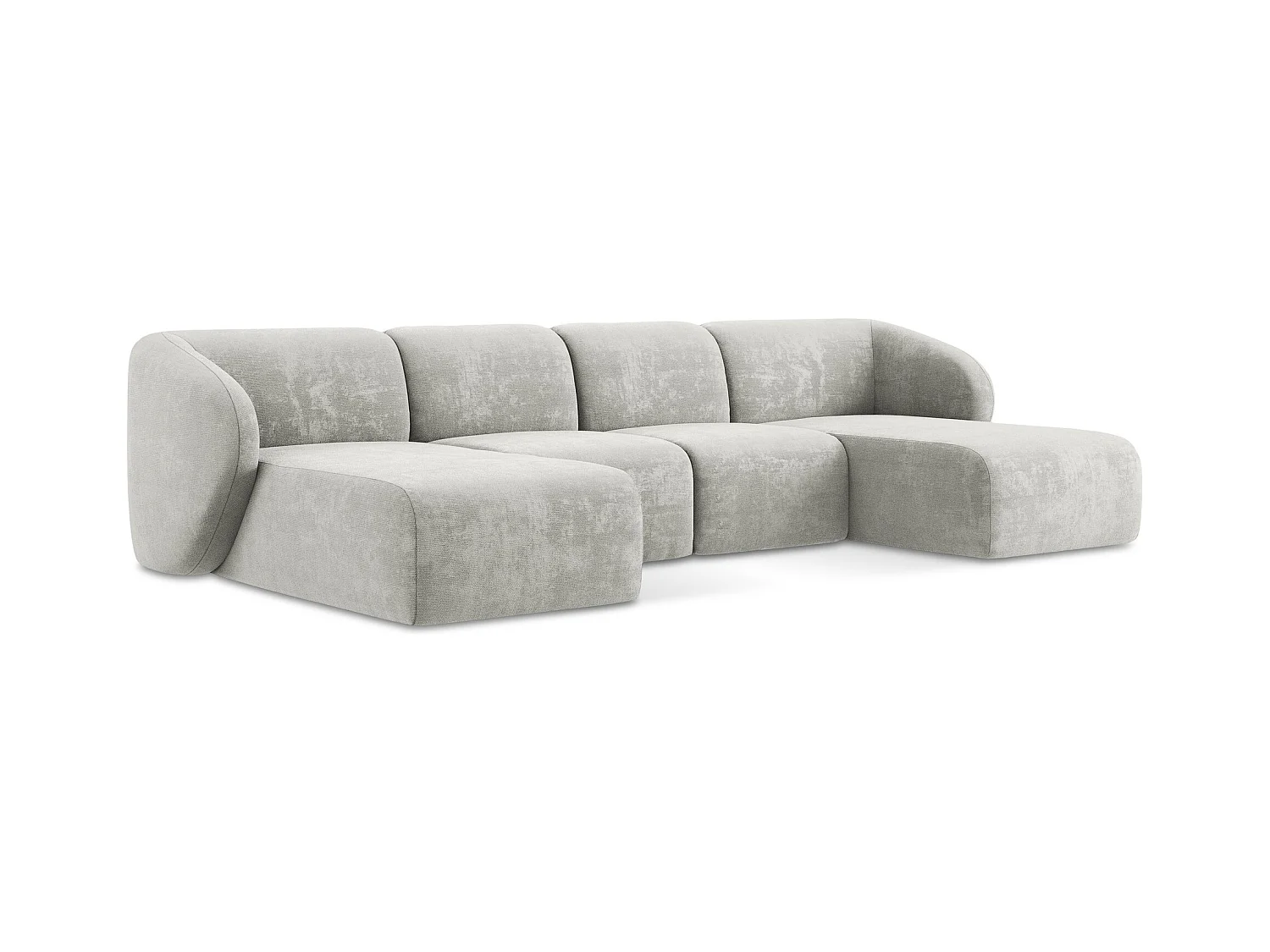 Canapé panoramique 4 places en tissu chenille - gris clair - LANI