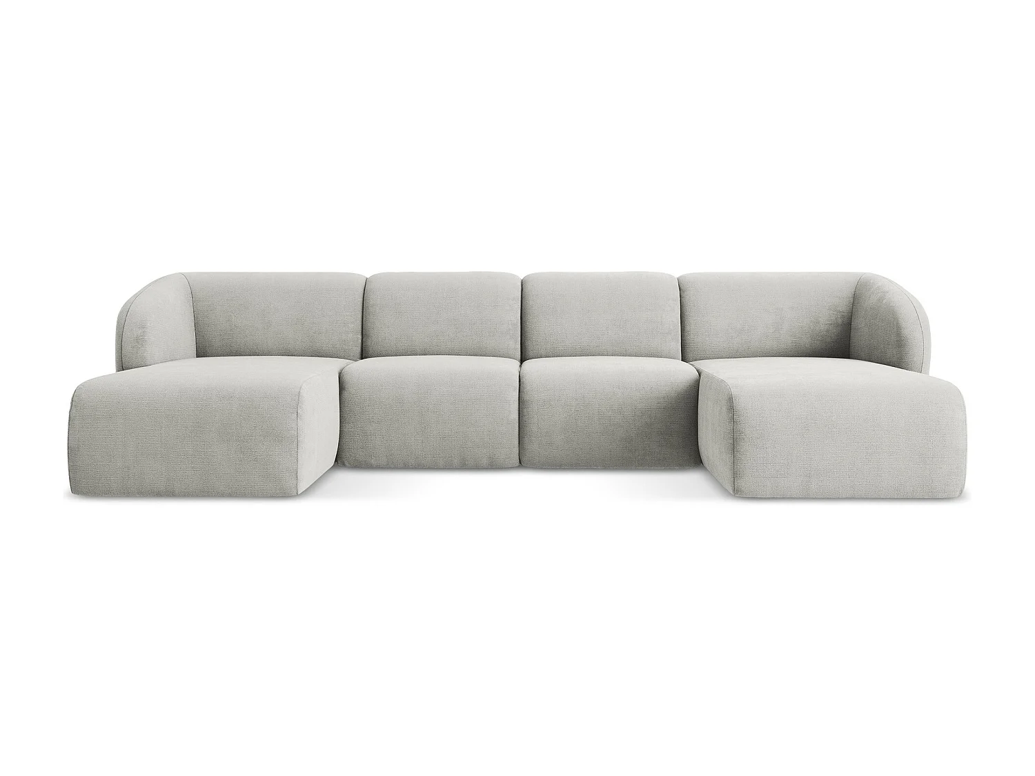Sofá de canto panorâmico 4 lugares em tecido chenille cinza claro - LANI