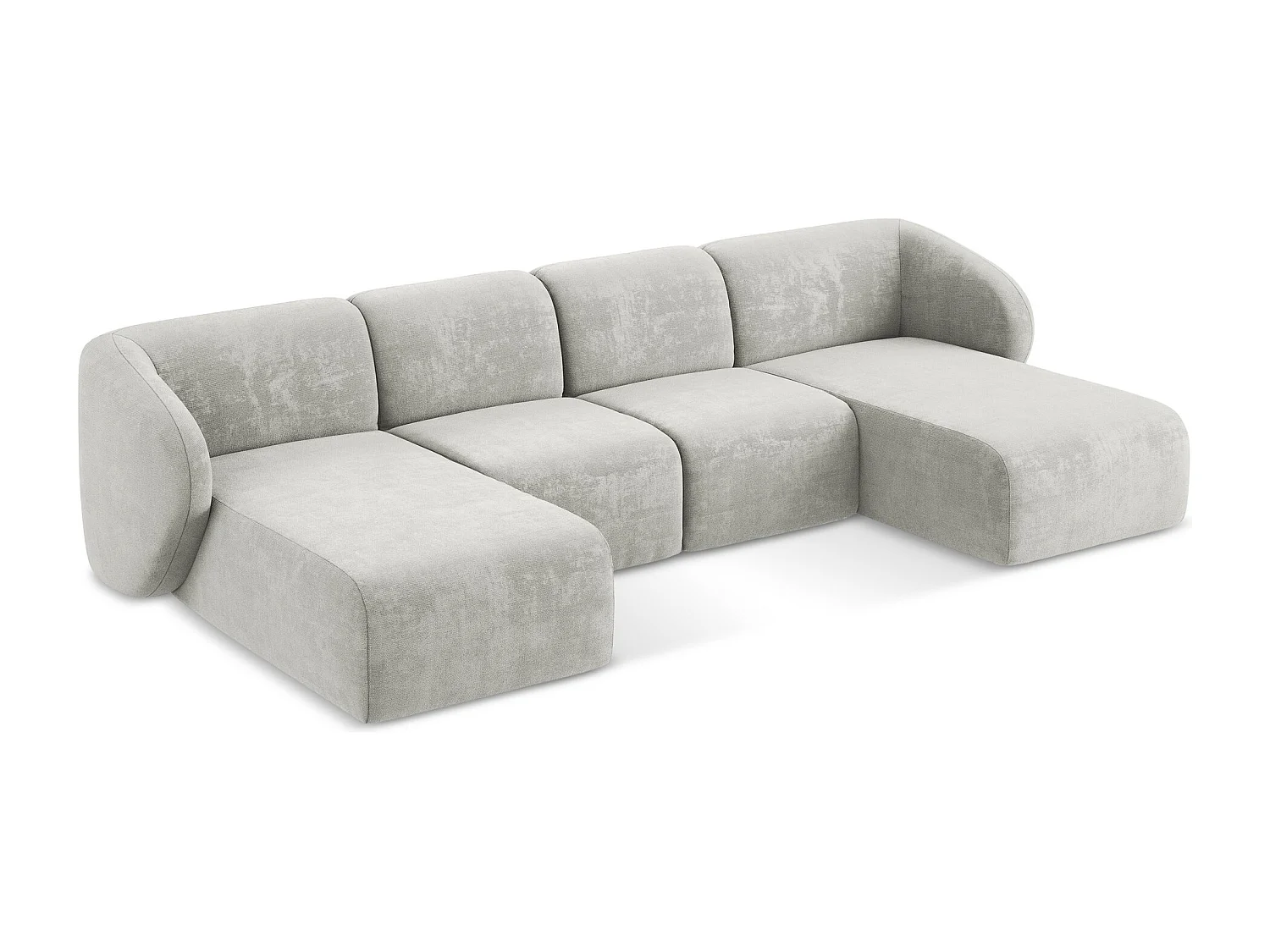 Sofá de canto panorâmico 4 lugares em tecido chenille cinza claro - LANI
