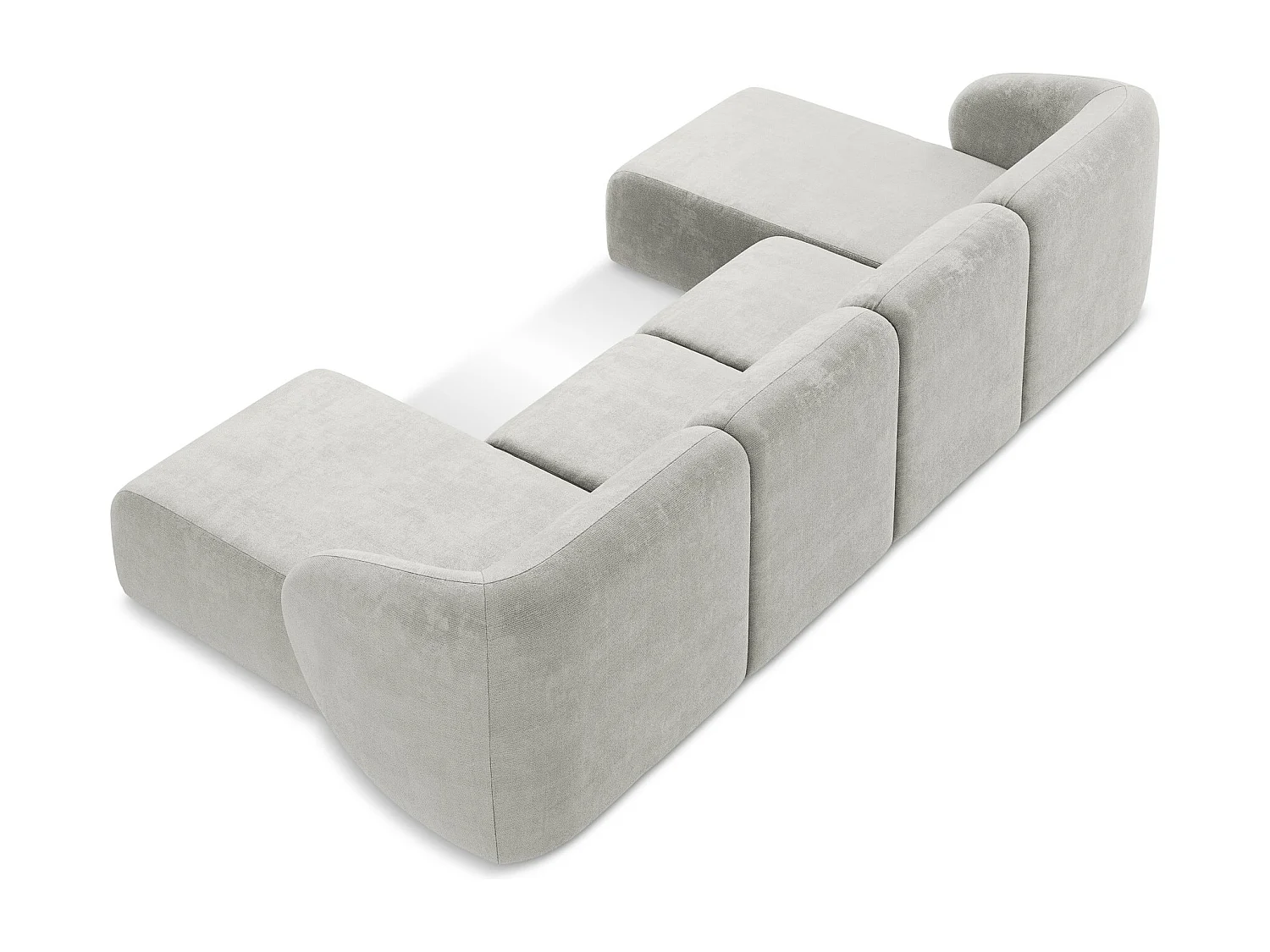 Sofá de canto panorâmico 4 lugares em tecido chenille cinza claro - LANI