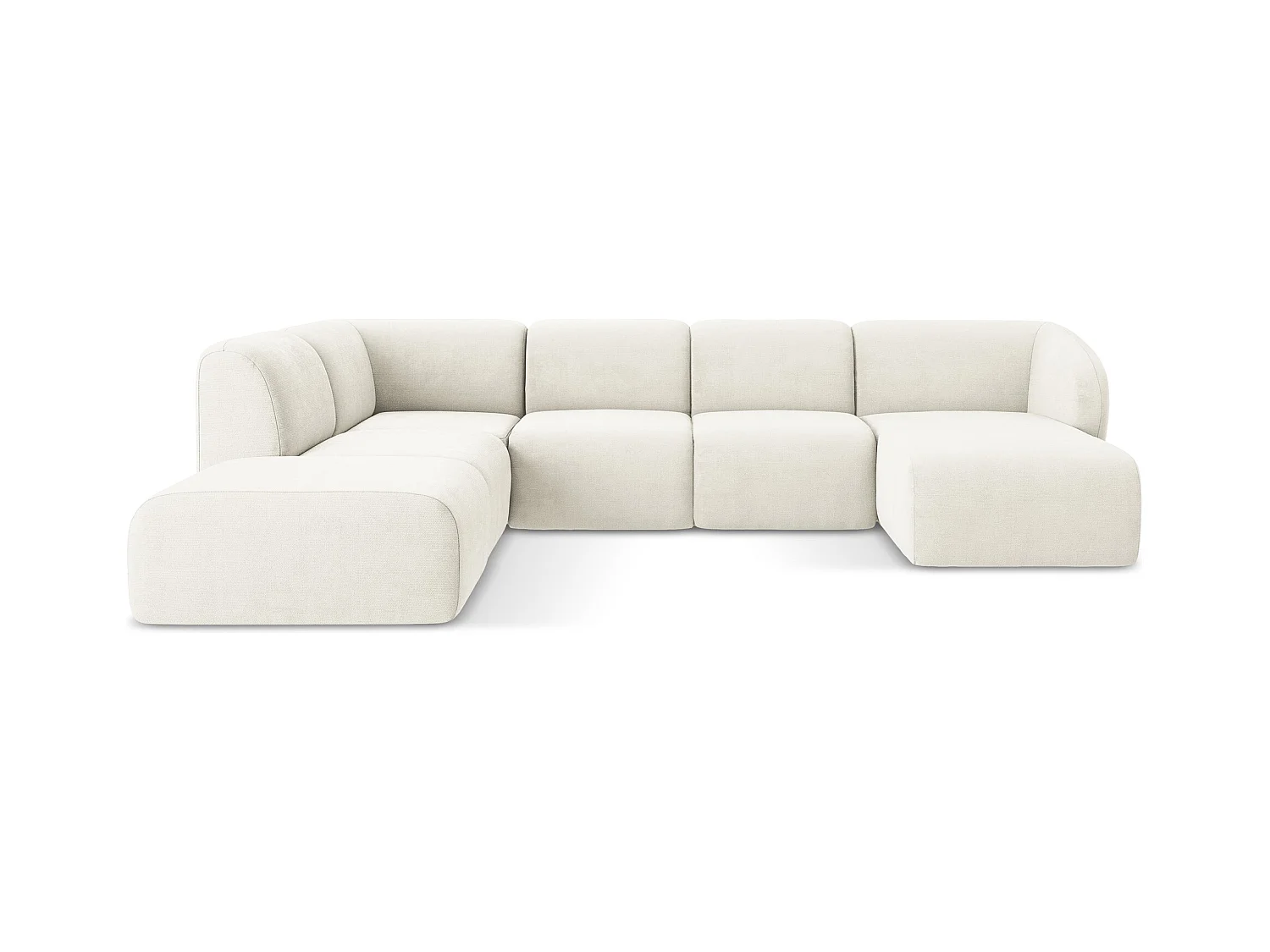 Panoramische hoekbank links van wit chenille stof - LANI