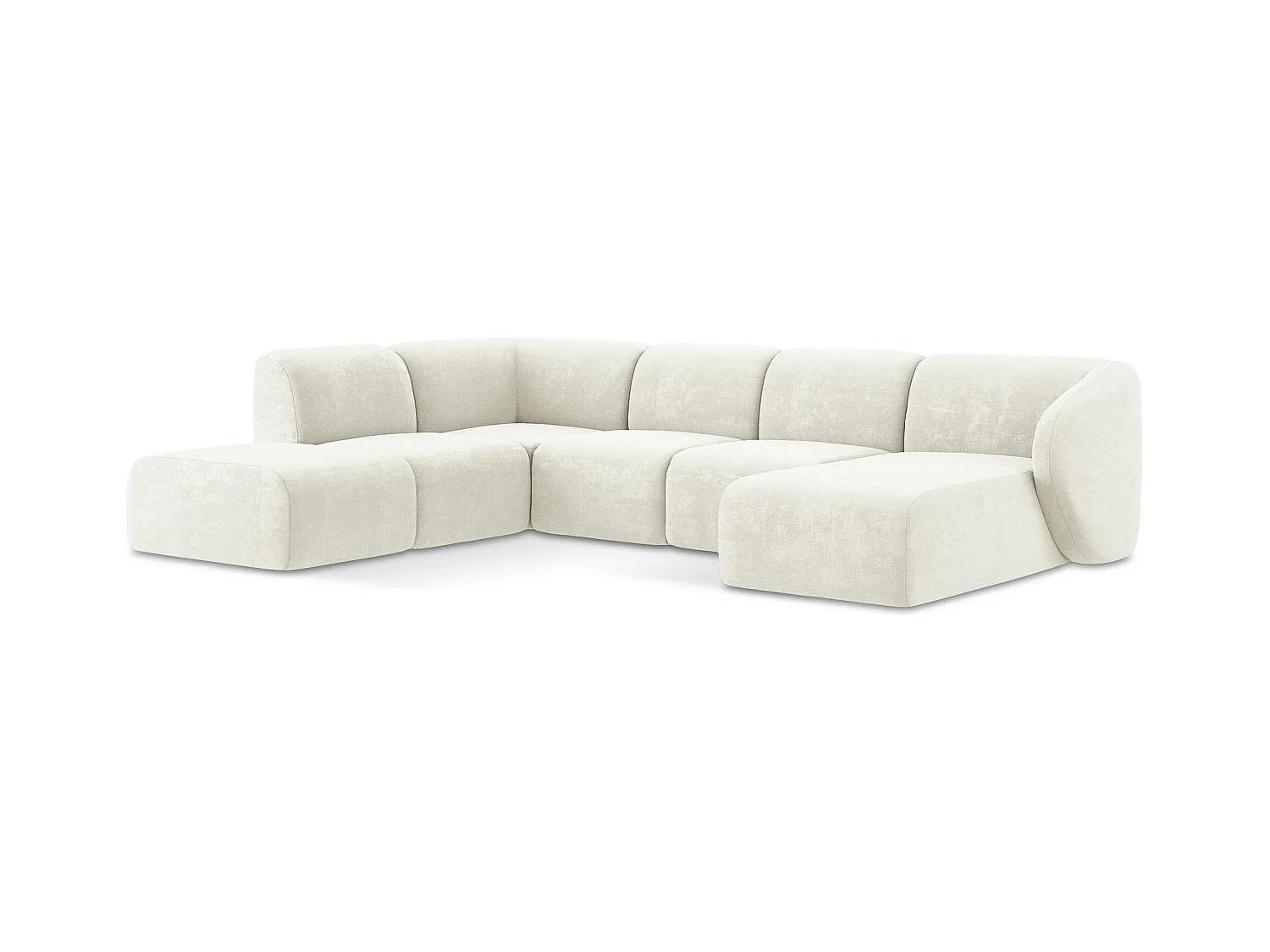 Canapé panoramique 5 places gauche en tissu chenille - blanc - LANI