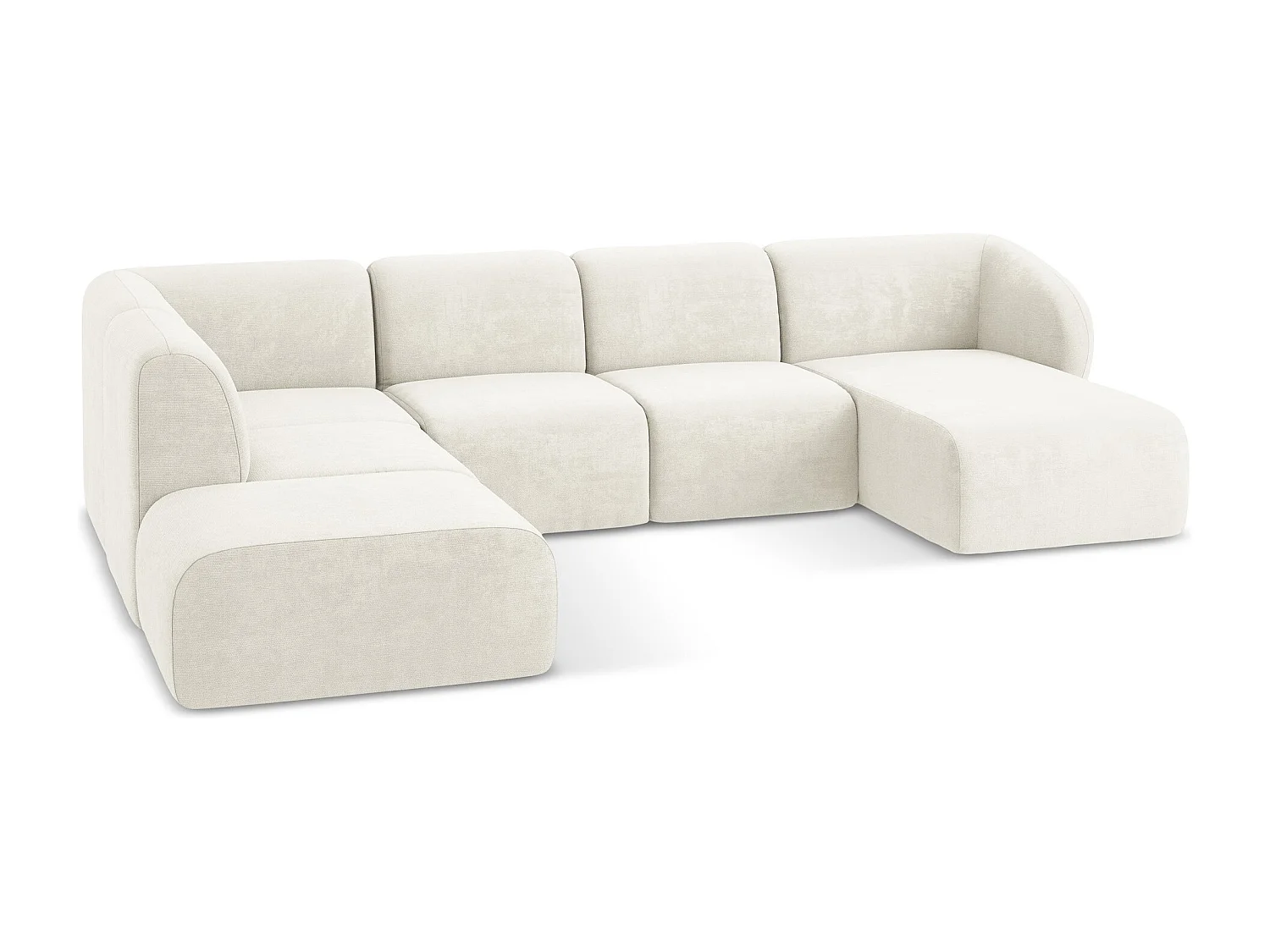 Canapé panoramique 5 places gauche en tissu chenille - blanc - LANI