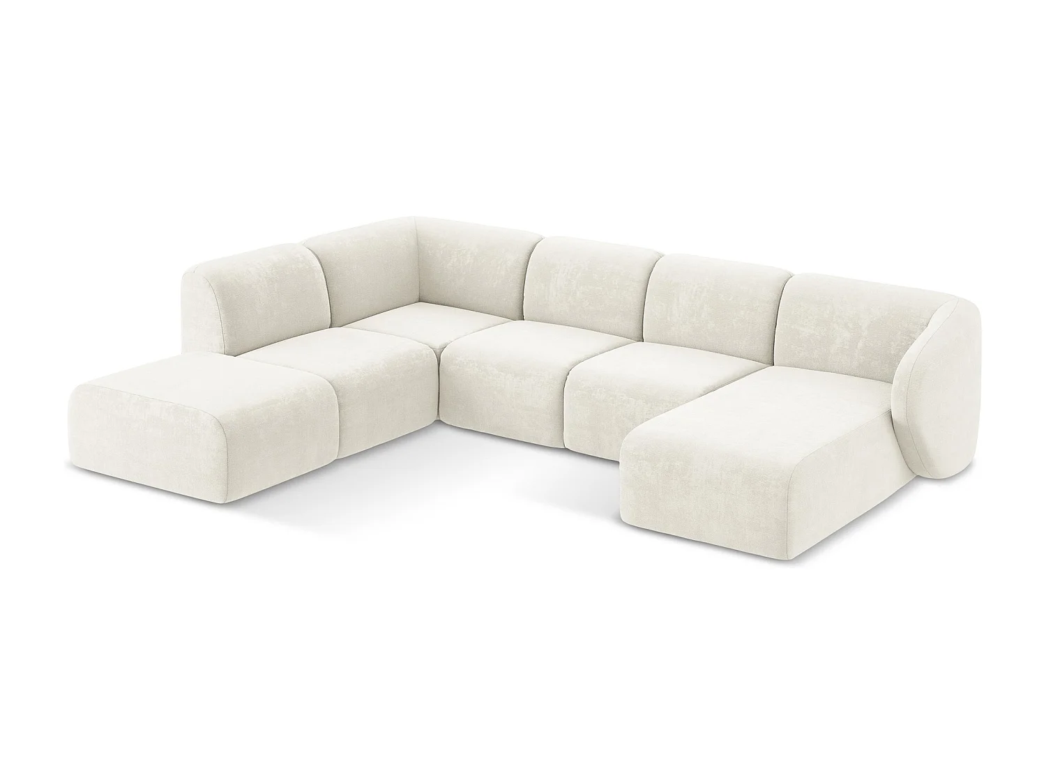 Canapé panoramique 5 places gauche en tissu chenille - blanc - LANI