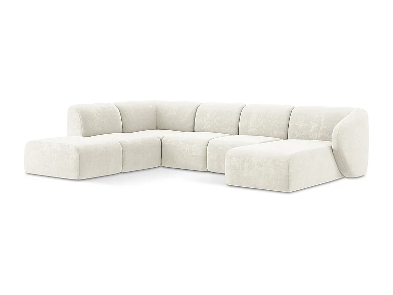 Canapé panoramique 5 places gauche en tissu chenille - blanc - LANI