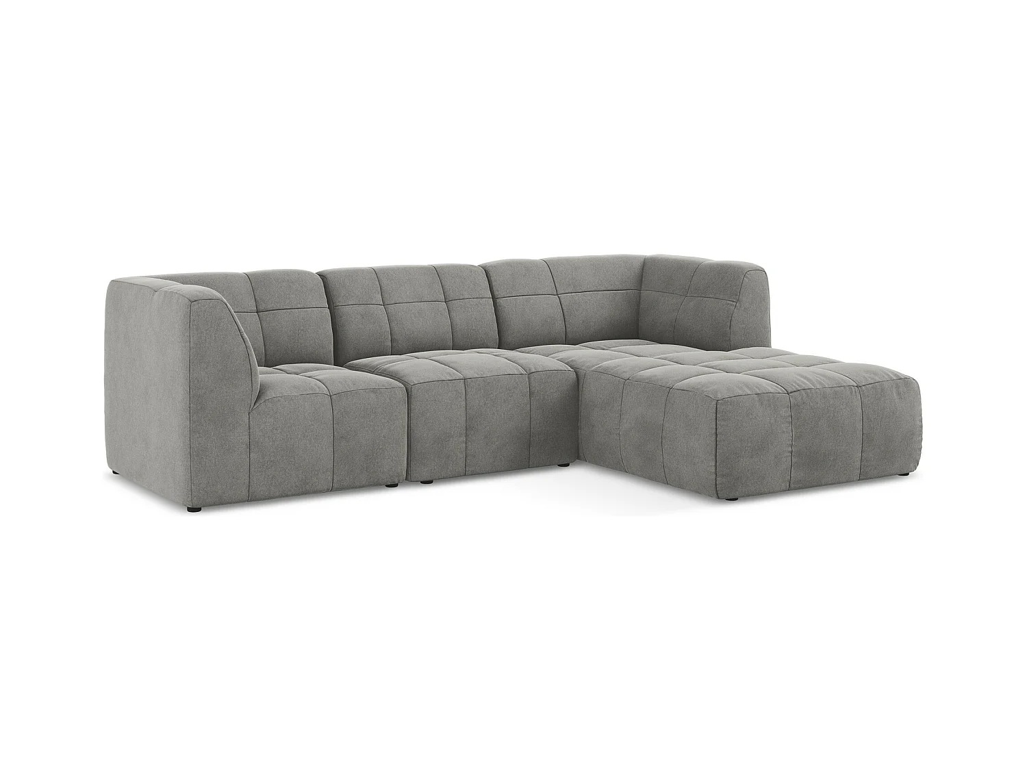 Canapé d'angle 3 places modulaire droit en velours - gris - ALOHA