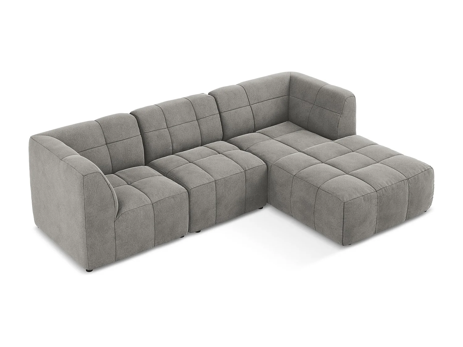 Canapé d'angle 3 places modulaire droit en velours - gris - ALOHA