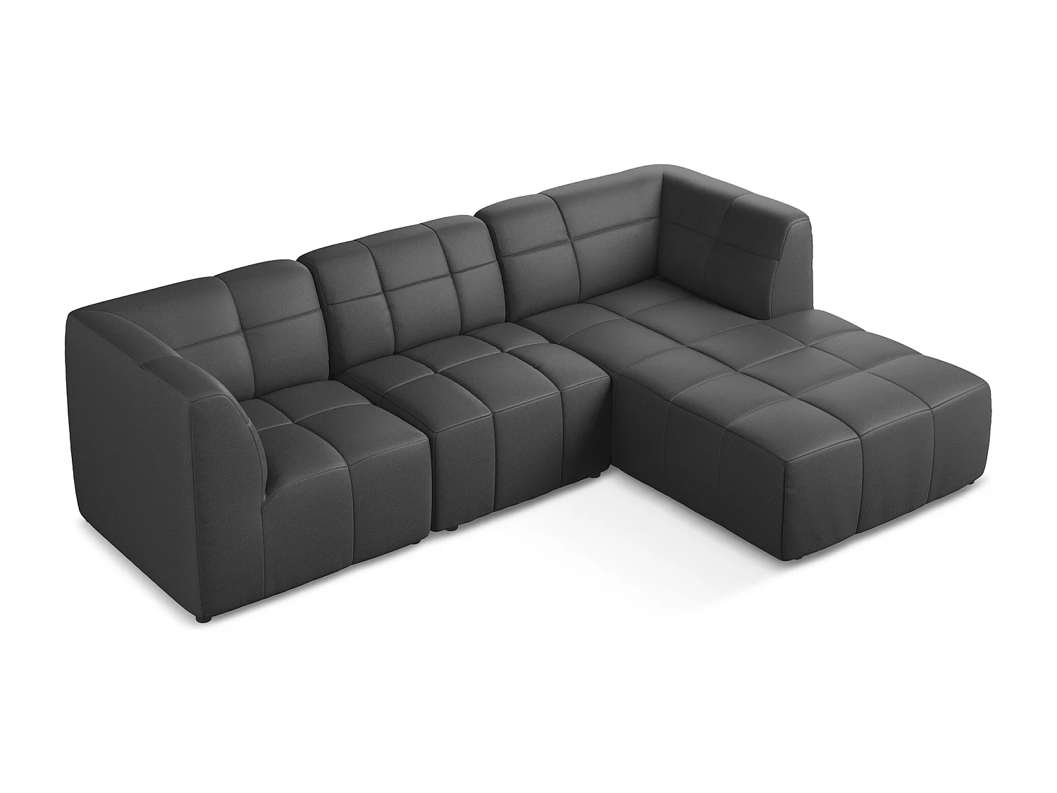 Sofá de canto modular direito 3 lugares em couro sintético cinza - ALOHA