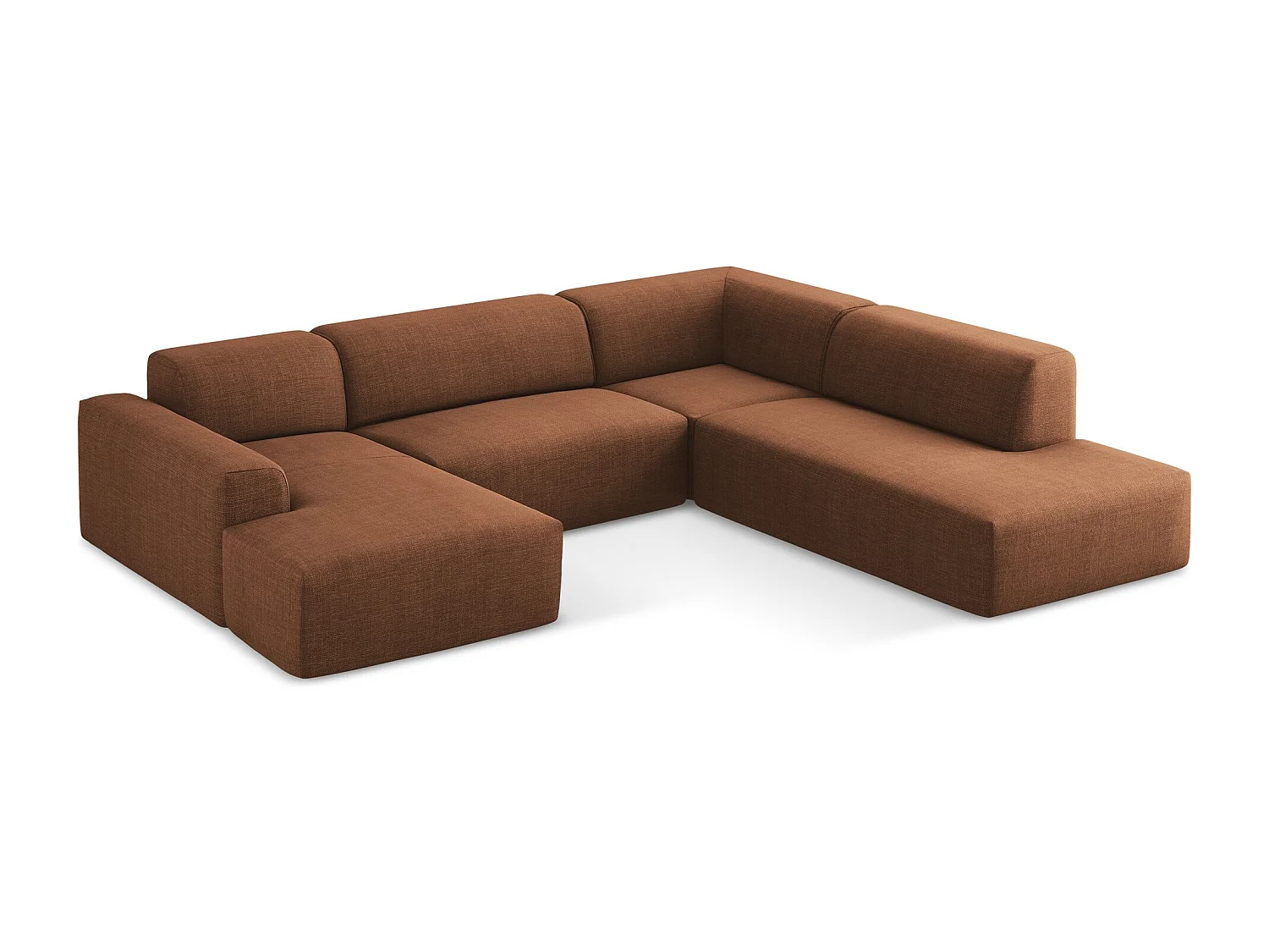Canapé panoramique 5 places droit en tissu texturé - terre cuite - KELI