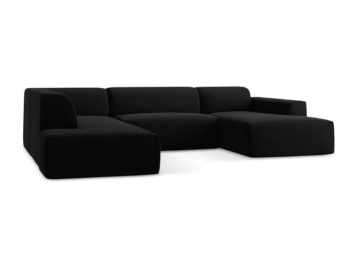 Sofá de canto panorâmico 5 lugares esquerdo em veludo preto - KELI