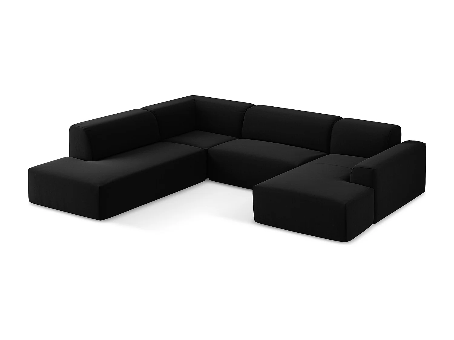 Sofá de canto panorâmico 5 lugares esquerdo em veludo preto - KELI