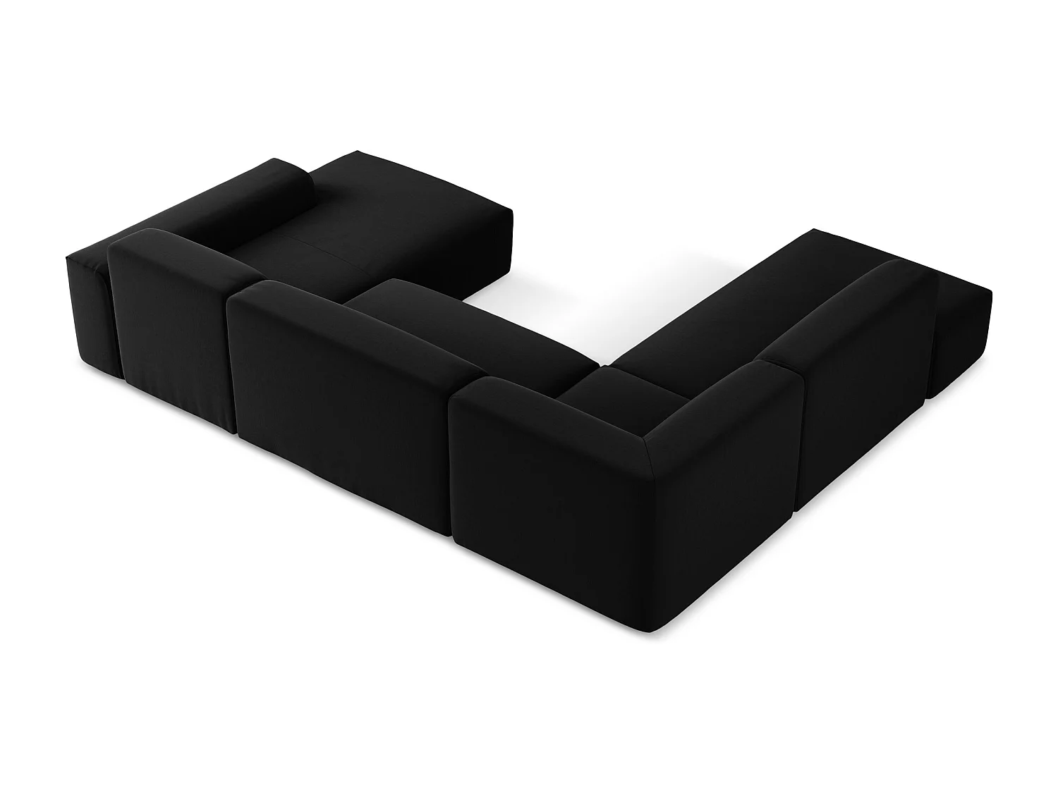 Sofá de canto panorâmico 5 lugares esquerdo em veludo preto - KELI